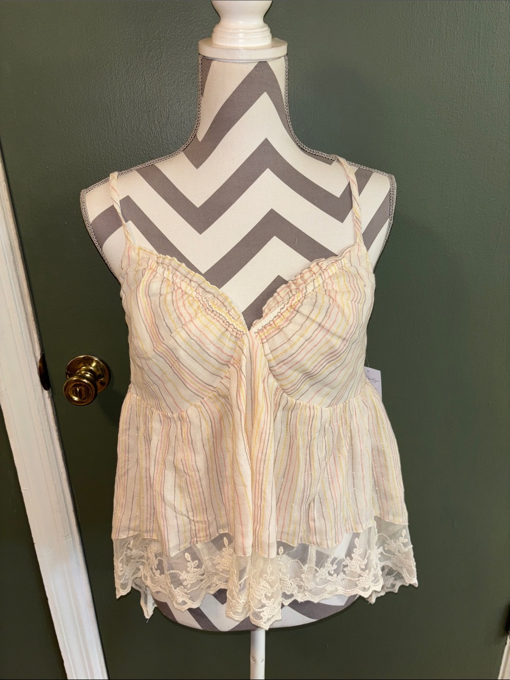 Jessica Simpson Striped Cream Peplum Cami with Lace Trim